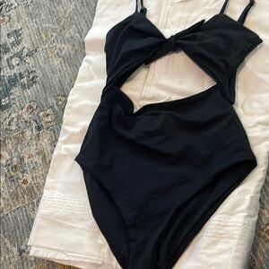 Black One Piece Swimsuit with Cutout and High-Cut Legs by Mara Hoffman